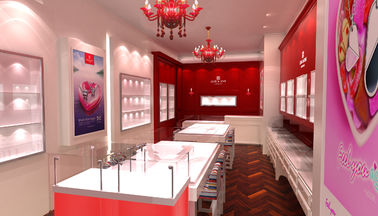चीन ज्वैलरी शॉप इंटीरियर डिज़ाइन के लिए पिंक / रेड लॉकिंग ज्वेलरी डिस्प्ले केस आपूर्तिकर्ता