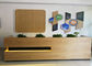 सरल आधुनिक लकड़ी रिसेप्शन डेस्क एल आकार का कॉर्नर मध्य नाली एलईडी लाइट आपूर्तिकर्ता