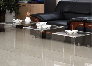 चीन आधुनिक डिजाइन एक्रिलिक चाय की मेज, पारदर्शिता Plexiglass प्रदर्शन मामले तीन सेट कॉफी डेस्क आपूर्तिकर्ता